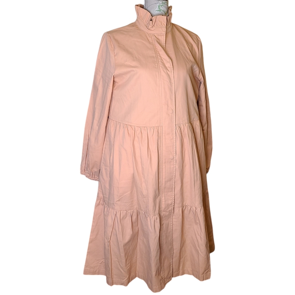 K/Lab Size Large Peach Modest Feminine Ruffled Tiered Flowy Trench Coat …